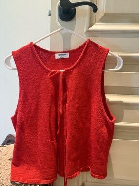 Workshop Republic Clothing Red Tie-Front Knit Tank